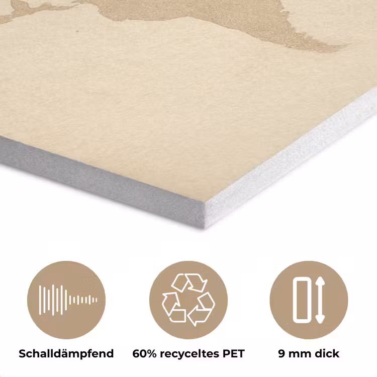 Beige - Wereldkaart - Quote - Handgeschreven PET vilt klein -closeup_DE