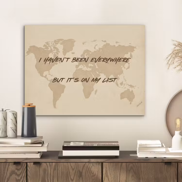 Beige - Wereldkaart - Quote - Handgeschreven PET vilt klein -sfeer1