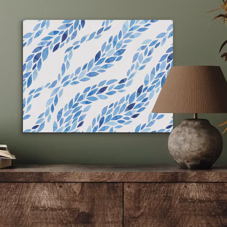 Bladeren - Aquarel - Patroon - Modern - Blauw PET vilt klein -sfeer2