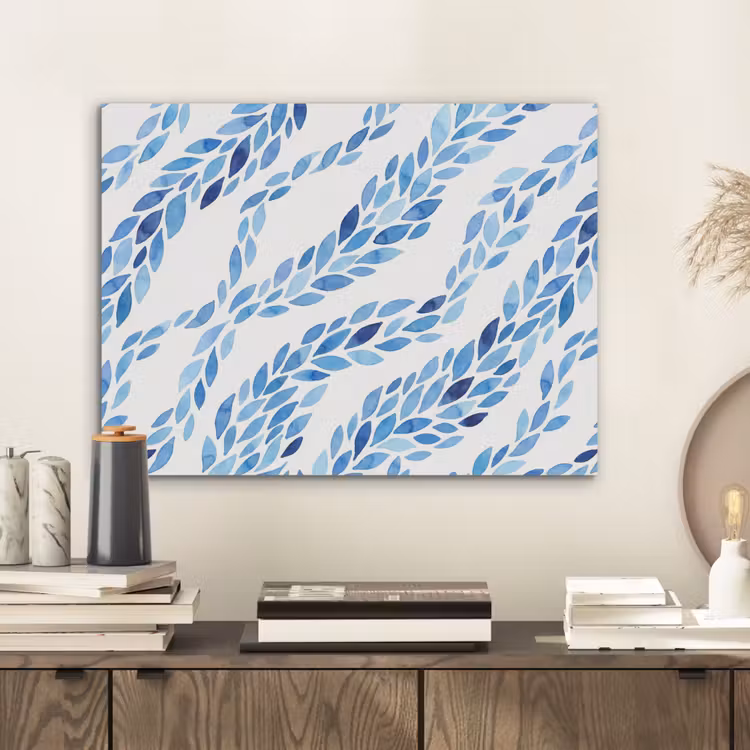 Bladeren - Aquarel - Patroon - Modern - Blauw PET vilt klein -sfeer1