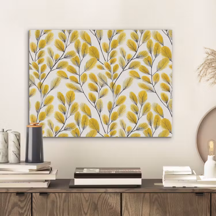 Bladeren - Botanisch - Elegant - Geel - Zwart PET vilt klein 837 -sfeer1