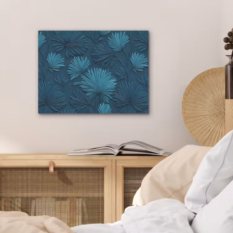 Bladeren - Reliëf - Patroon - Oceaanblauw - Modern PET vilt klein 837 -sfeer3