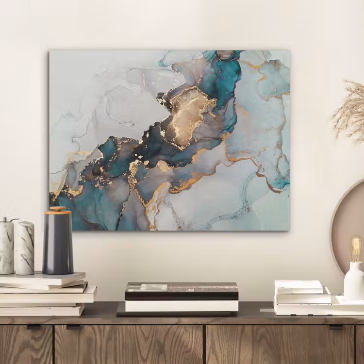 Blauw - Marmer - Goud PET vilt klein -sfeer1