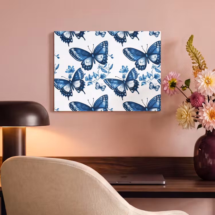 Blauw - Vlinders - Bloemen - Wit PET vilt klein 837 -sfeer3