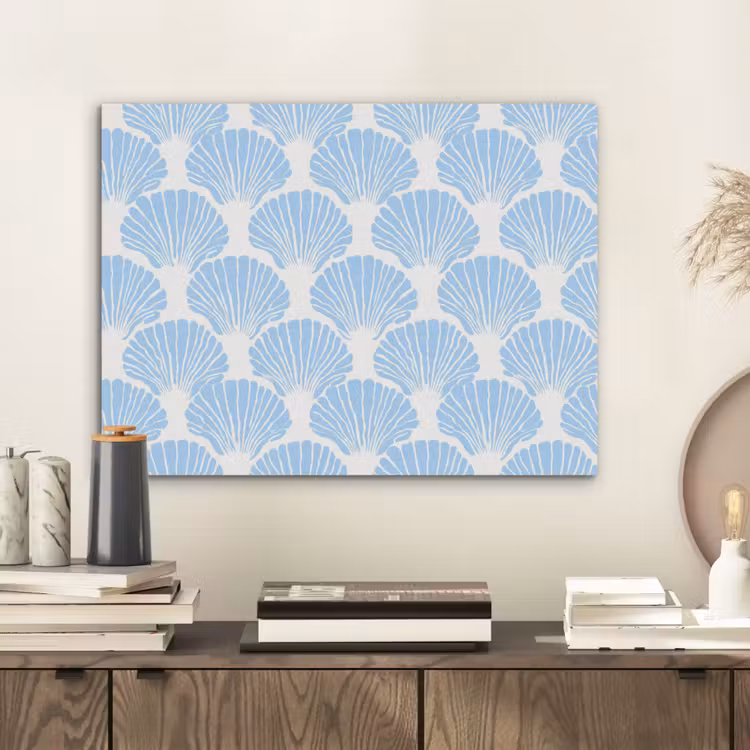 Blauw - Wit - Schelpen - Grafisch - Structuur PET vilt klein 837 -sfeer1