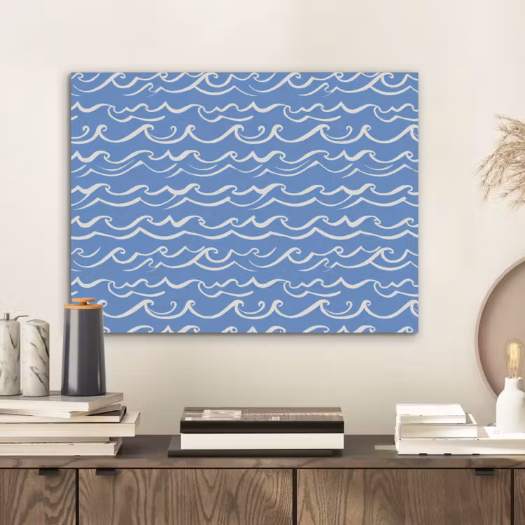 Blauw - Wit - Simpel - Getekend - Golven PET vilt klein 837 -sfeer1