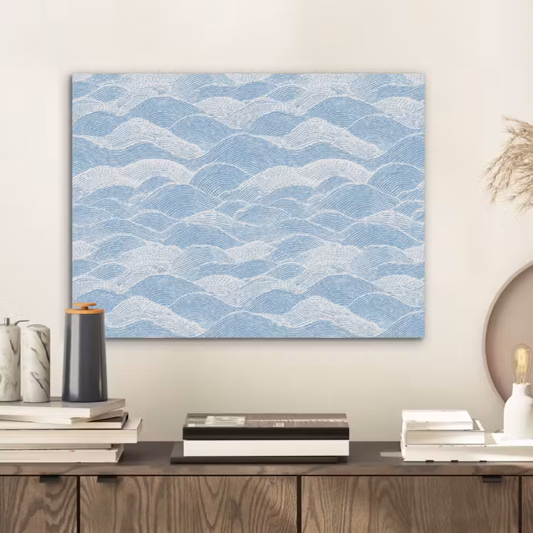 Blauw - Wit - Golven - Getekend PET vilt klein 837 -sfeer1