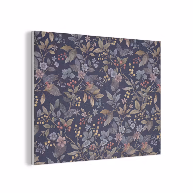 Bloemen - Bladeren - Patroon - Botanisch - Donkerblauw PET vilt klein -3d
