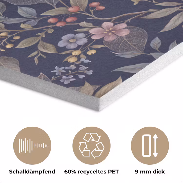 Bloemen - Bladeren - Patroon - Botanisch - Donkerblauw PET vilt klein -closeup_DE