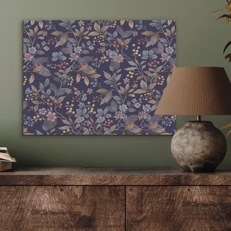 Bloemen - Bladeren - Patroon - Botanisch - Donkerblauw PET vilt klein -sfeer2