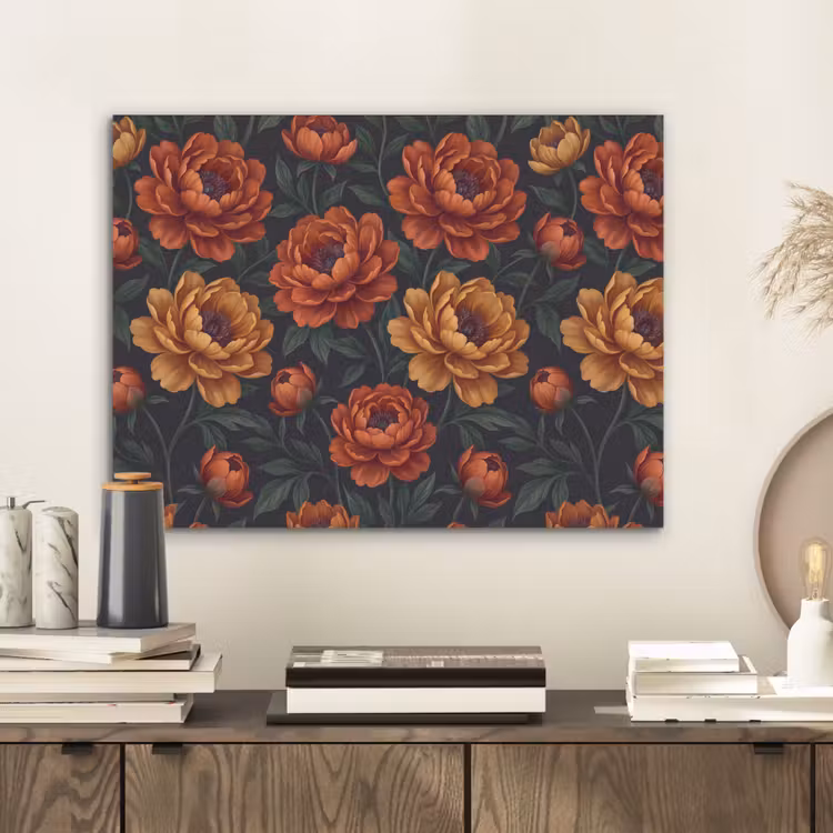 Bloemen - Bladeren - Natuur - Modern - Oranje PET vilt klein -sfeer1