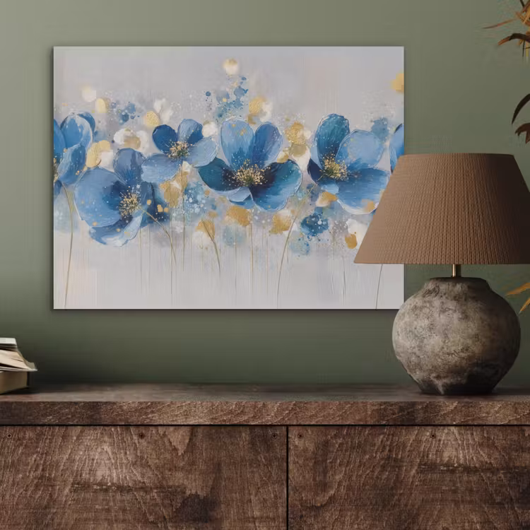Bloemen - Blauw - Abstract PET vilt klein -sfeer2
