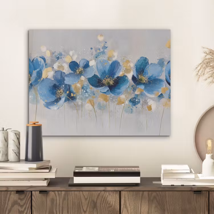 Bloemen - Blauw - Abstract PET vilt klein -sfeer1