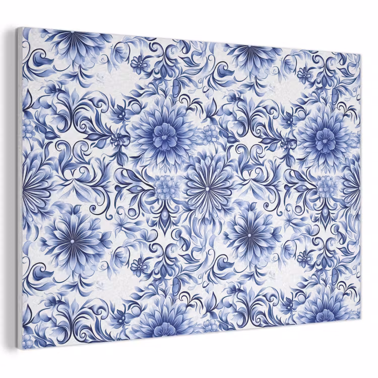 Bloemen - Blauw - Patroon - Wit PET vilt klein 837 -3d