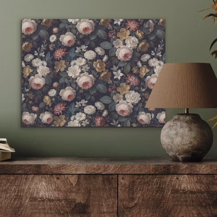 Bloemen - Boeket - Botanisch - Vintage - Donkere achtergrond PET vilt klein -sfeer2