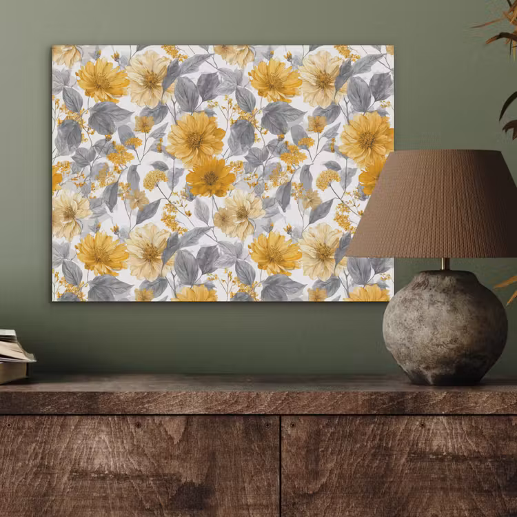 Bloemen - Botanisch - Elegant - Okergeel - Grijs PET vilt klein 837 -sfeer2