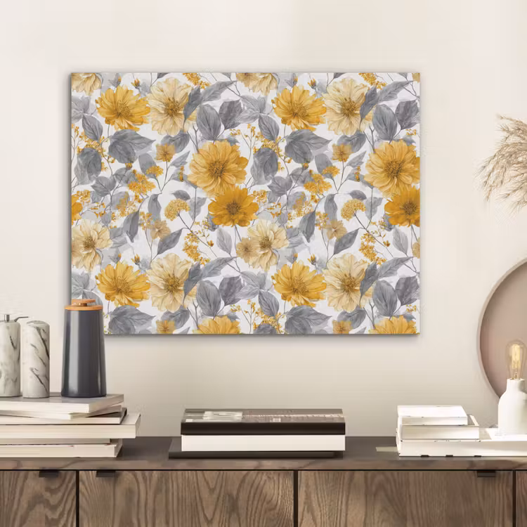 Bloemen - Botanisch - Elegant - Okergeel - Grijs PET vilt klein 837 -sfeer1