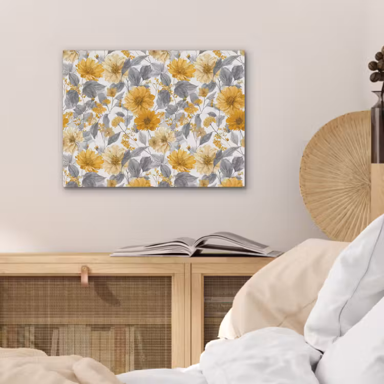Bloemen - Botanisch - Elegant - Okergeel - Grijs PET vilt klein 837 -sfeer3
