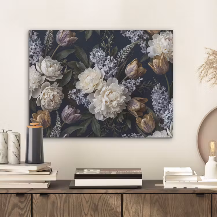 Bloemen - Donker - Elegant - Natuur - Wit PET vilt klein -sfeer1