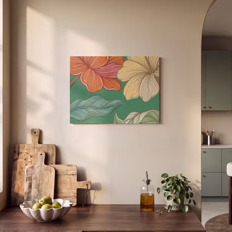 Akustikbild - Blumen – Grün – Illustration - Bloemen - Groen - Illustratie PET vilt klein