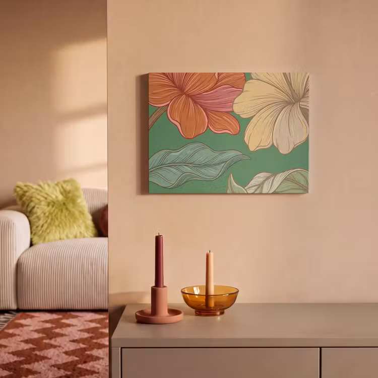 Akustikbild - Blumen – Grün – Illustration - Bloemen - Groen - Illustratie PET vilt klein