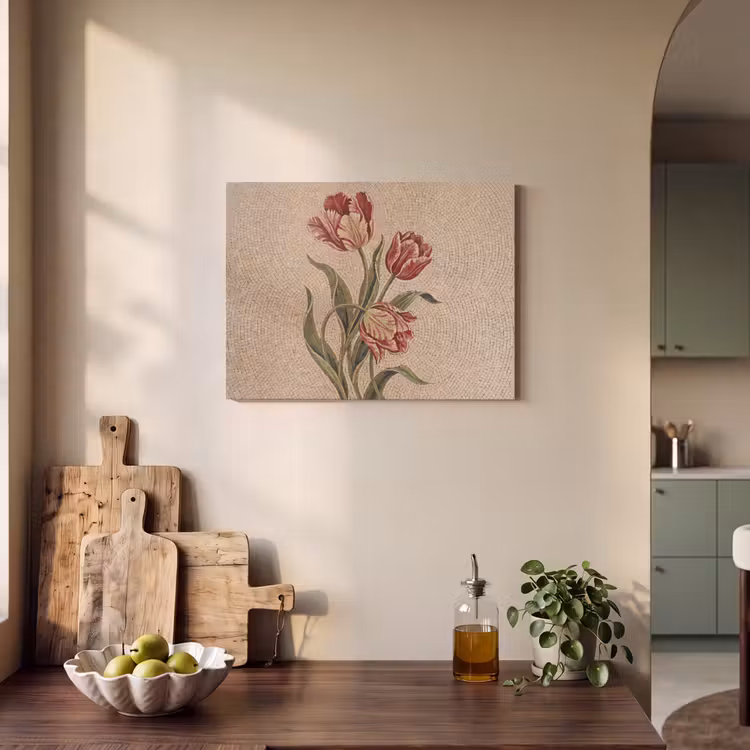 Bloemen - Mozaïek - Rood - Groen - Kunst PET vilt klein -sfeer2