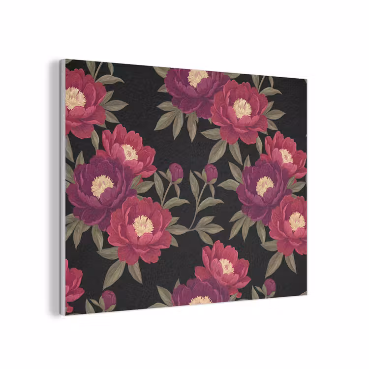 Bloemen - Patroon - Botanisch - Rood - Zwart PET vilt klein -3d