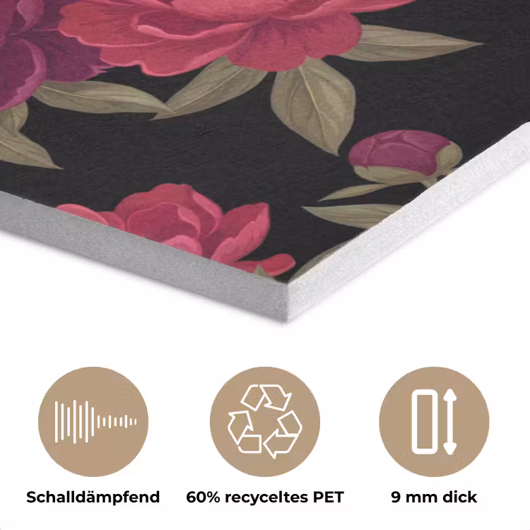 Bloemen - Patroon - Botanisch - Rood - Zwart PET vilt klein -closeup_DE