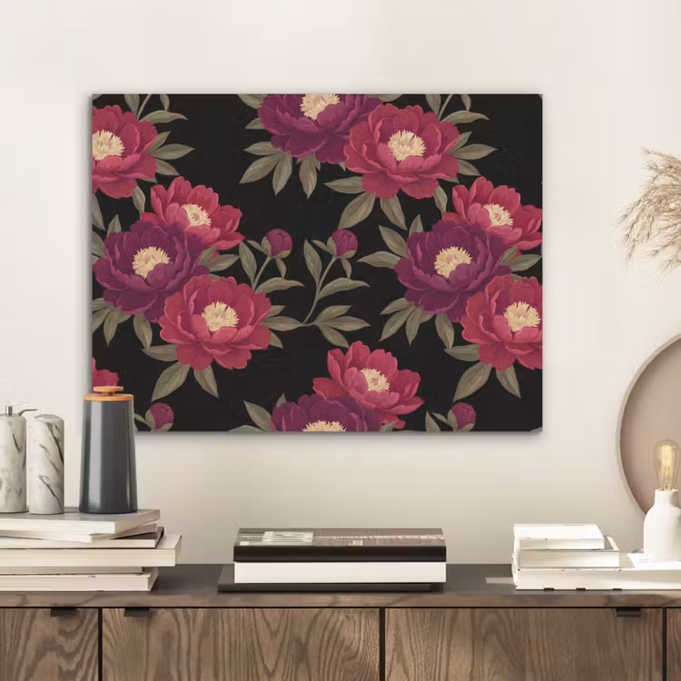 Bloemen - Patroon - Botanisch - Rood - Zwart PET vilt klein -sfeer1