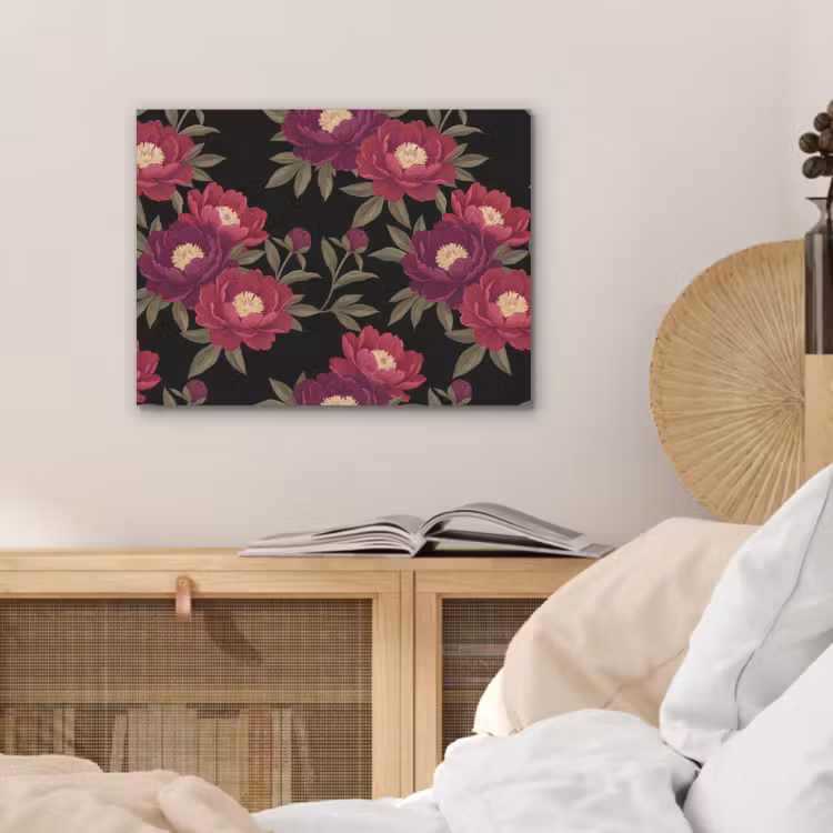 Bloemen - Patroon - Botanisch - Rood - Zwart PET vilt klein -sfeer3