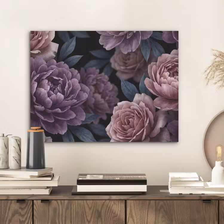 Bloemen - Patroon - Donker - Botanisch - Paars PET vilt klein -sfeer1