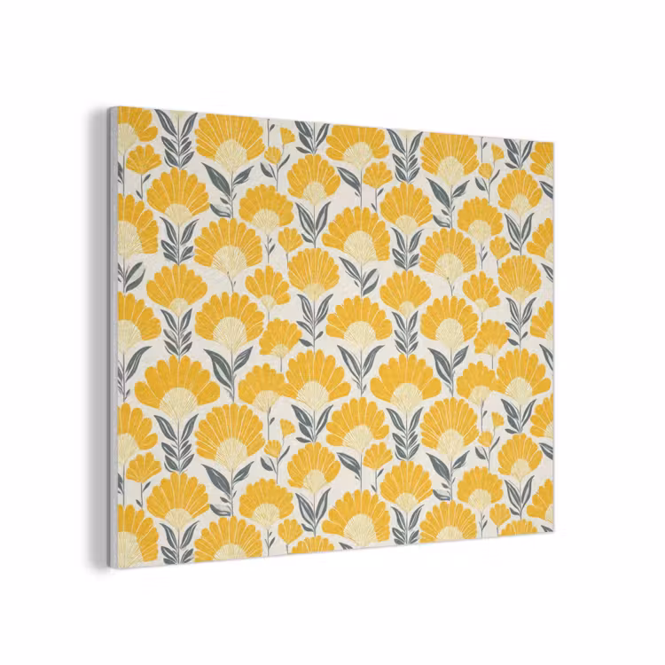 Bloemen - Retro - Botanisch - Okergeel - Grijs PET vilt klein 837 -3d