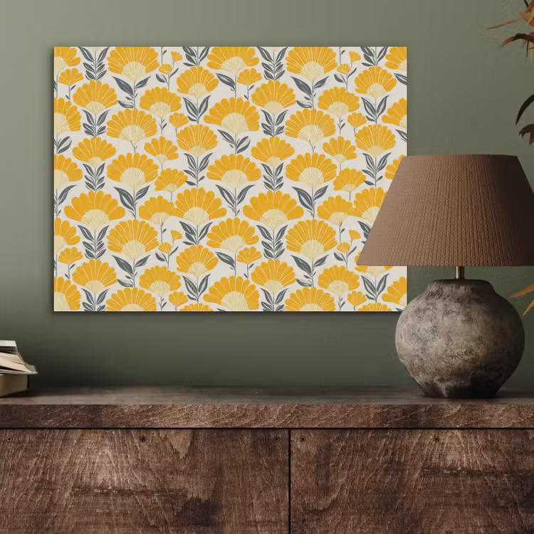 Bloemen - Retro - Botanisch - Okergeel - Grijs PET vilt klein 837 -sfeer2
