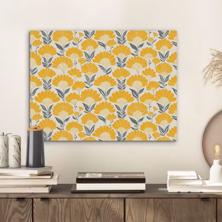 Bloemen - Retro - Botanisch - Okergeel - Grijs PET vilt klein 837 -sfeer1