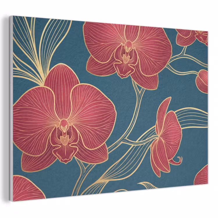 Akustikbild - Blumen – Rot – Gold - Bloemen - Rood - Goud PET vilt klein