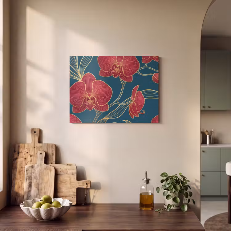 Akustikbild - Blumen – Rot – Gold - Bloemen - Rood - Goud PET vilt klein