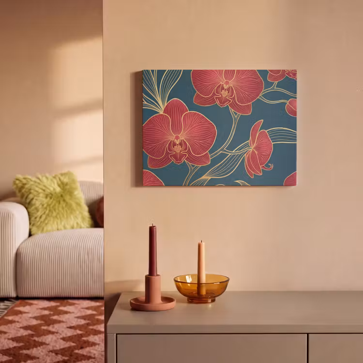Akustikbild - Blumen – Rot – Gold - Bloemen - Rood - Goud PET vilt klein