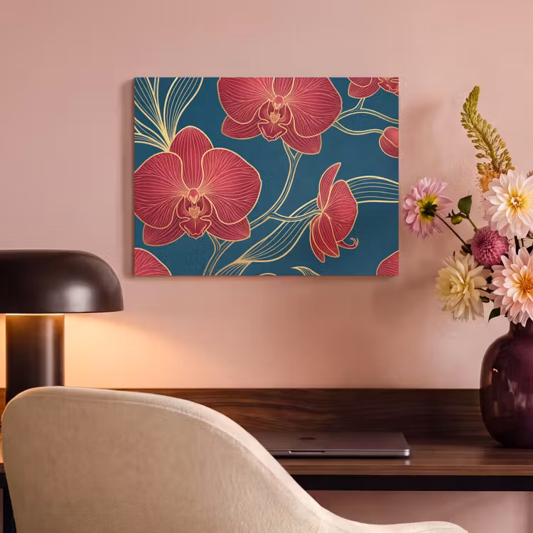 Akustikbild - Blumen – Rot – Gold - Bloemen - Rood - Goud PET vilt klein