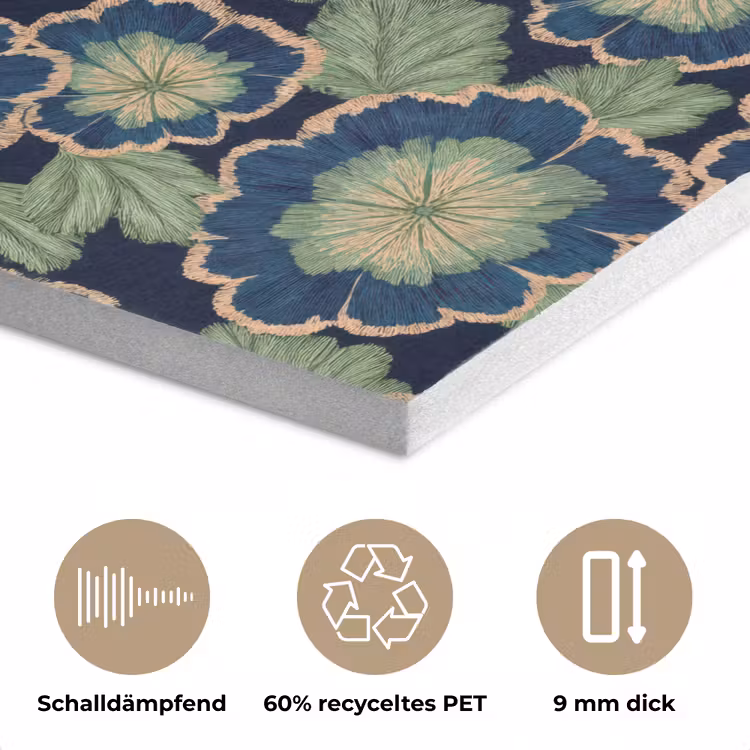 Bloemen - Borduurwerk - Patroon - Blauw - Groen PET vilt klein 837 -closeup_DE