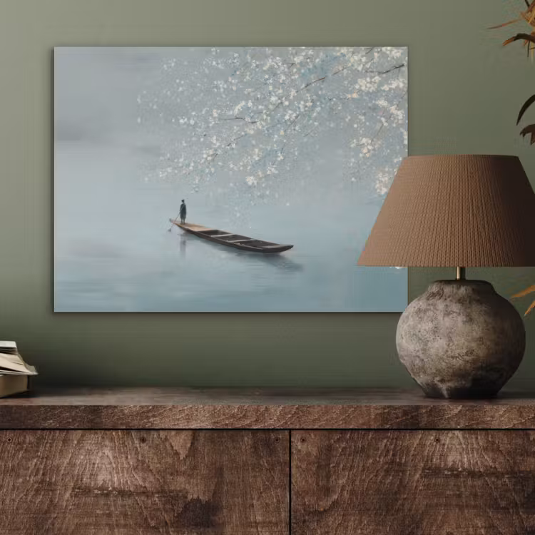 Bloesems - Minimalistisch - Wateroppervlak - Boot PET vilt klein -sfeer2