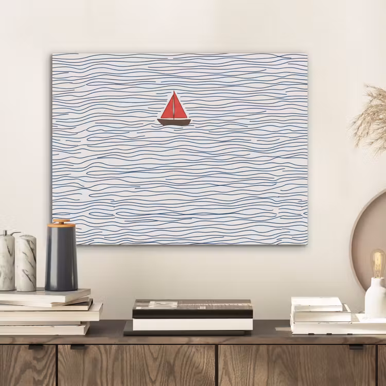 Boot - Water - Rood - Illustratie - Minimalistisch PET vilt klein -sfeer1