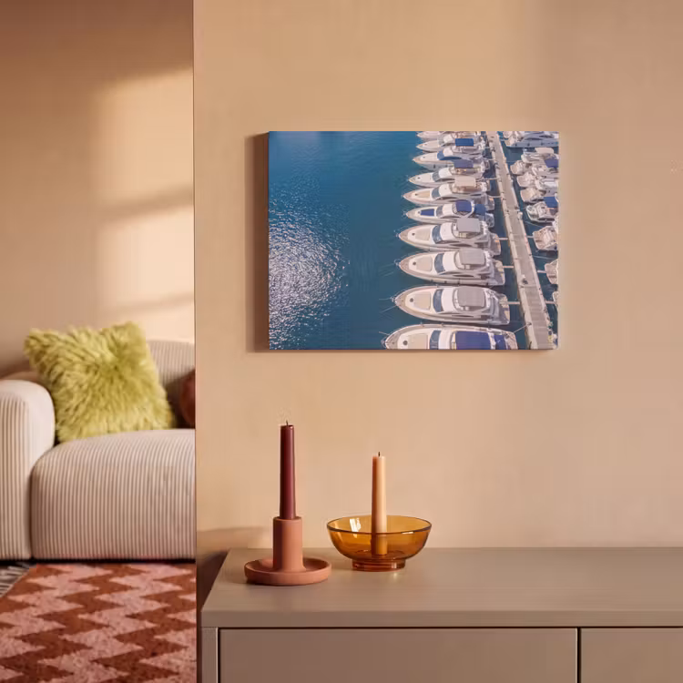 Boot - Jachthaven - Water - Zomer - Blauw PET vilt klein -sfeer1
