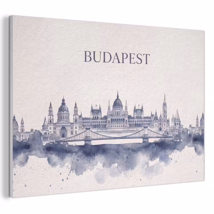 Boedapest - Skyline - Architectuur - Aquarel - Blauw PET vilt klein -3d