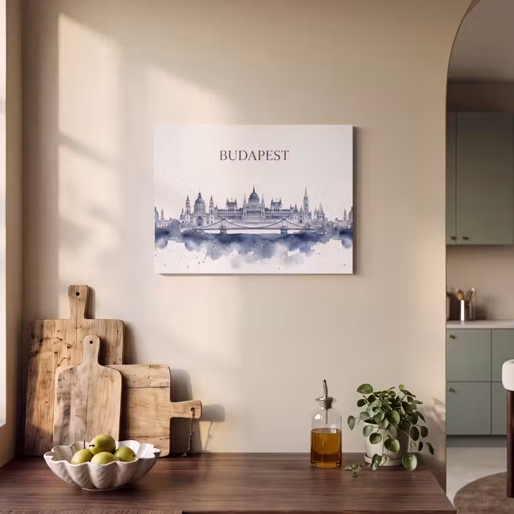 Boedapest - Skyline - Architectuur - Aquarel - Blauw PET vilt klein -sfeer2
