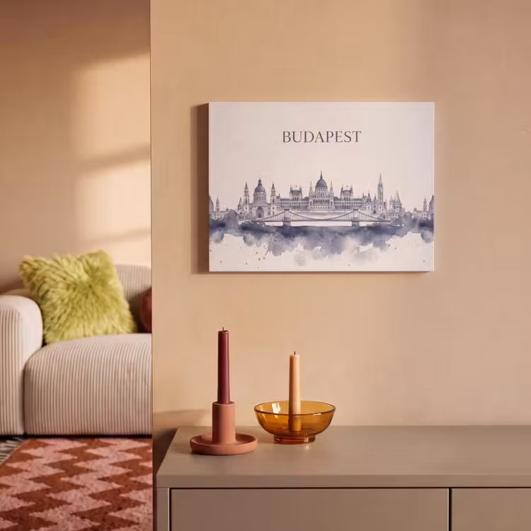 Boedapest - Skyline - Architectuur - Aquarel - Blauw PET vilt klein -sfeer1