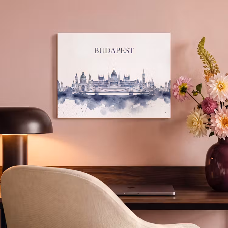 Boedapest - Skyline - Architectuur - Aquarel - Blauw PET vilt klein -sfeer3