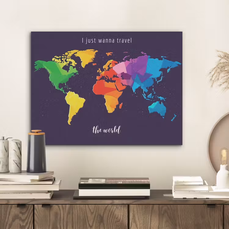 Kleurrijk - Wereldkaart - Travel - Quote PET vilt klein -sfeer1