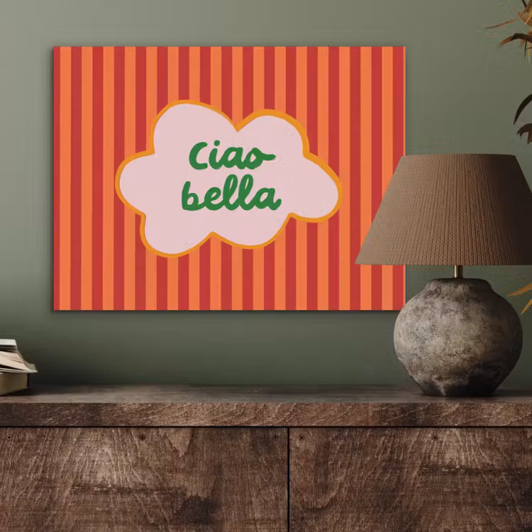 Ciao bella - Tekstwolk - Strepen - Oranje PET vilt klein -sfeer2