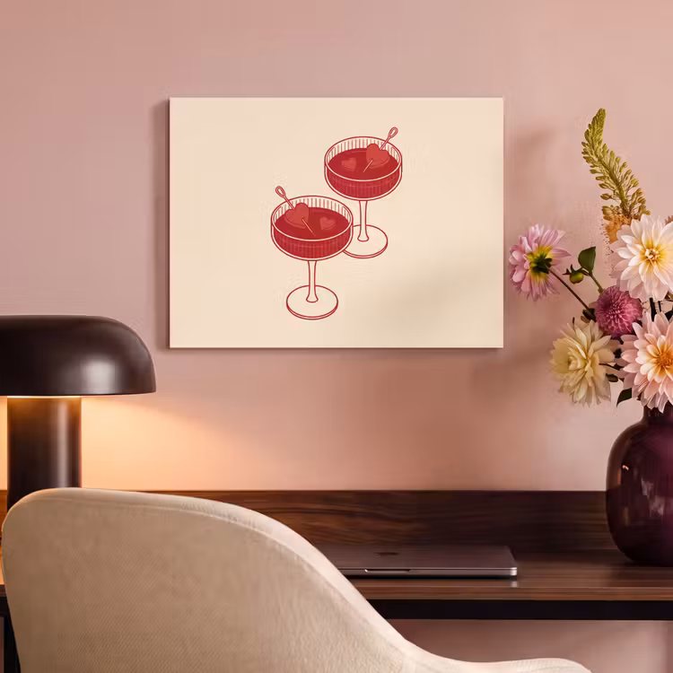 Cocktail - Hartjes - Liefde - Illustratie - Rood PET vilt klein -sfeer3