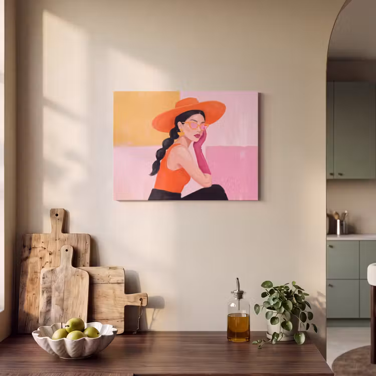 Vrouw - Hoed - Mode - Modern - Oranje PET vilt klein -sfeer2